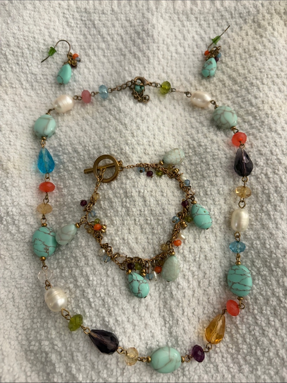 Turquoise Multi-Bead Necklace and Bracelet Set by Khols